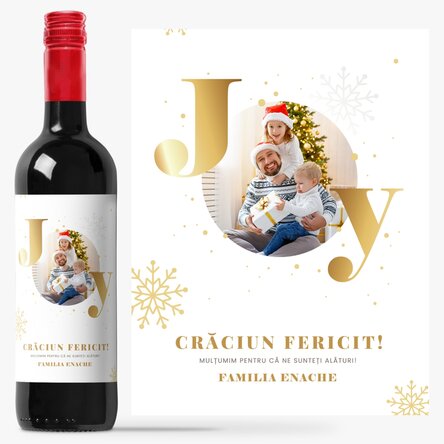 Vin personalizat cu o poză și mesaj de sărbătoare - Joy