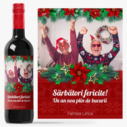 Vin personalizat cu o poză și mesaj de sărbători pentru bunici 