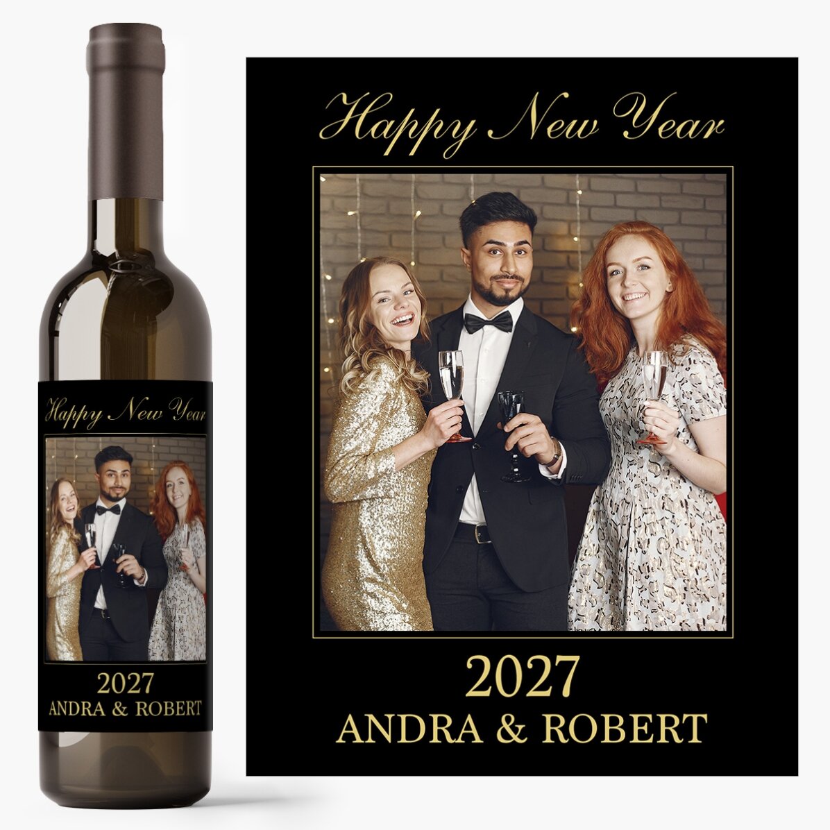 Vin personalizat cu o poză și text - Happy New Year