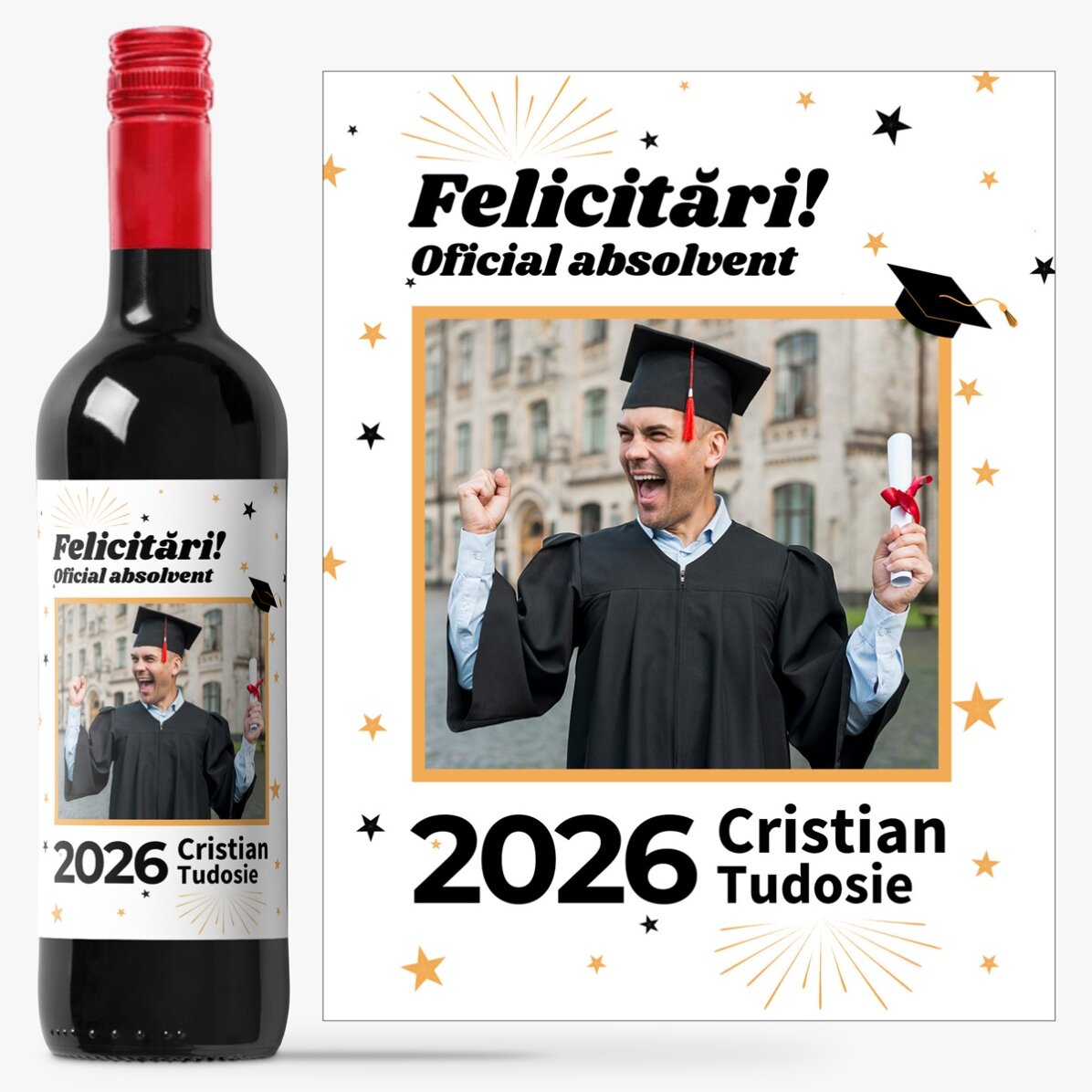 Vin personalizat cu o poză și text - Oficial absolvent