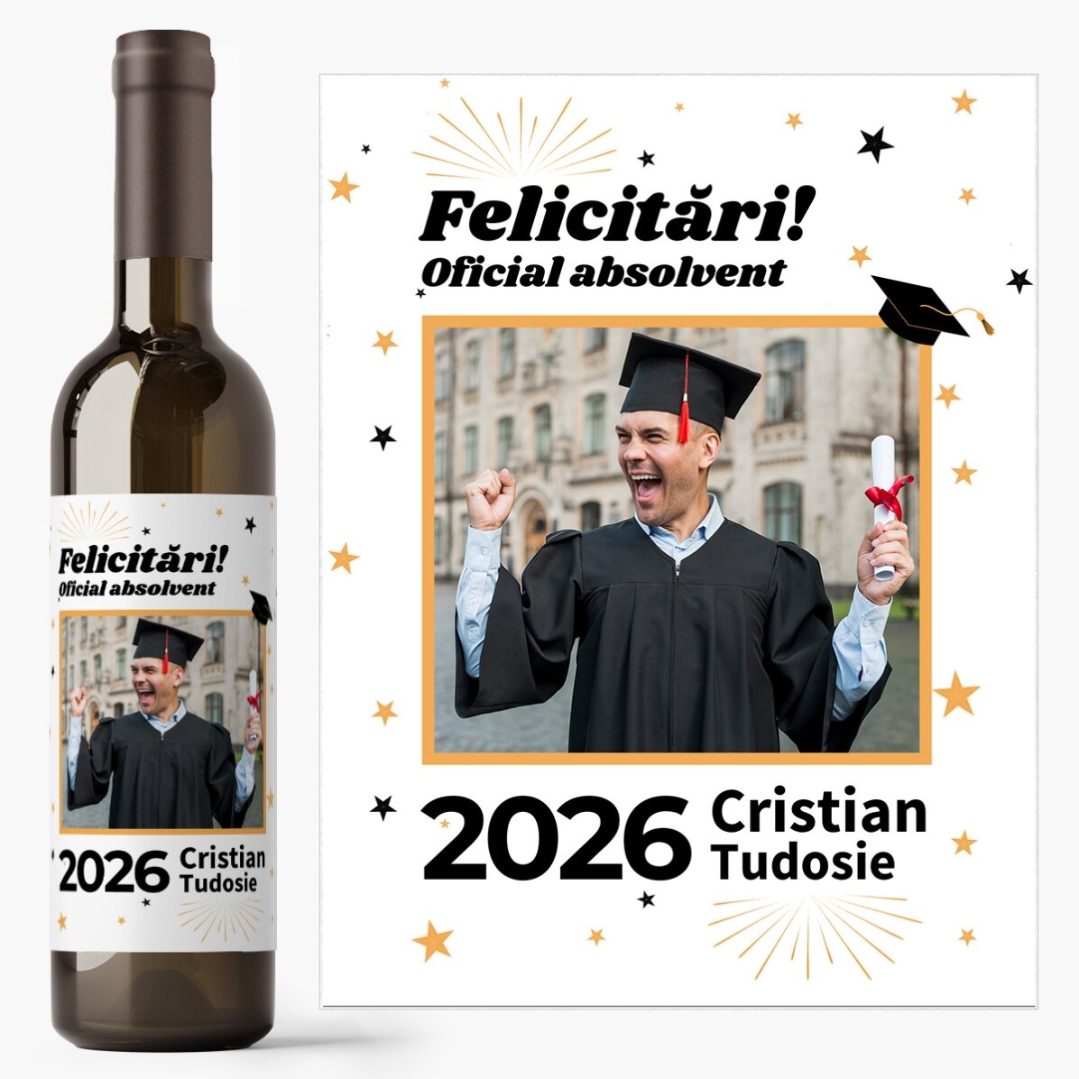 Vin personalizat cu o poză și text - Oficial absolvent