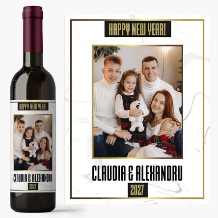 Vin personalizat cu o poză și text - White Happy New Year 