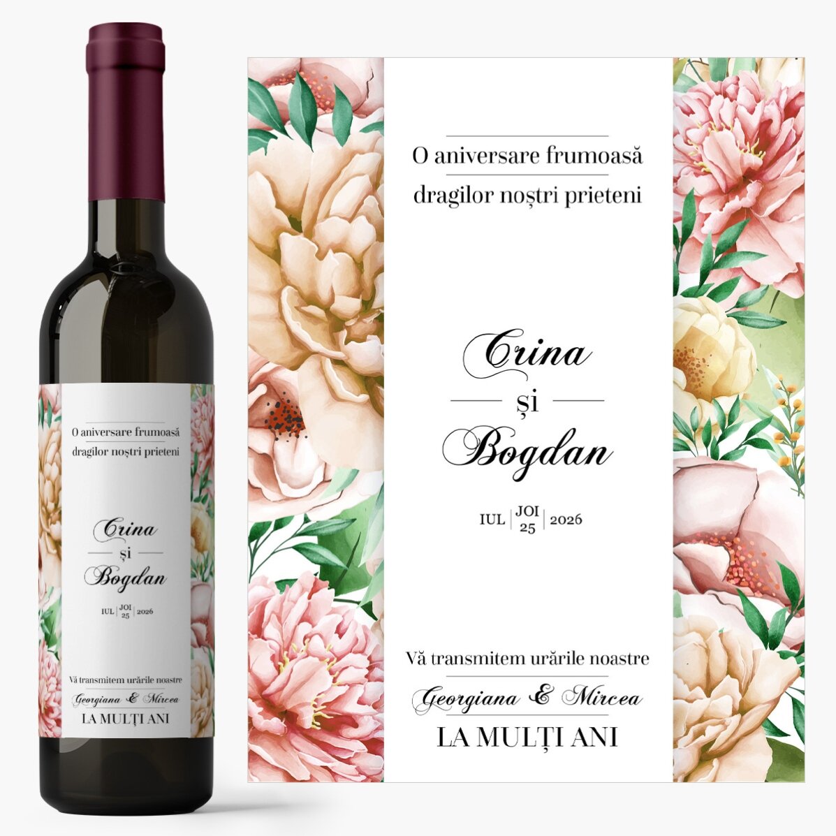 Vin personalizat cu text - Aniversare frumoasă