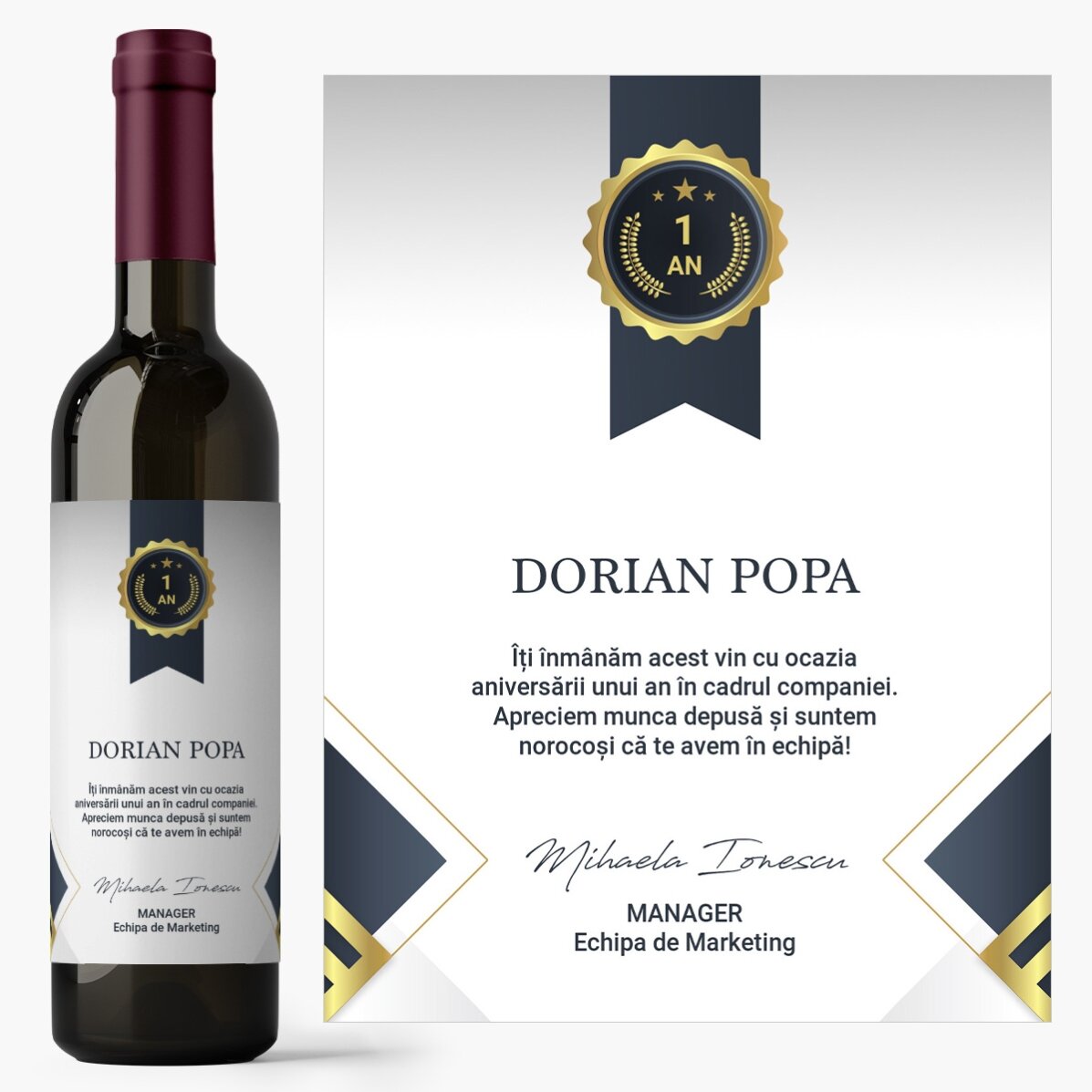 Vin personalizat cu text - Apreciere angajați