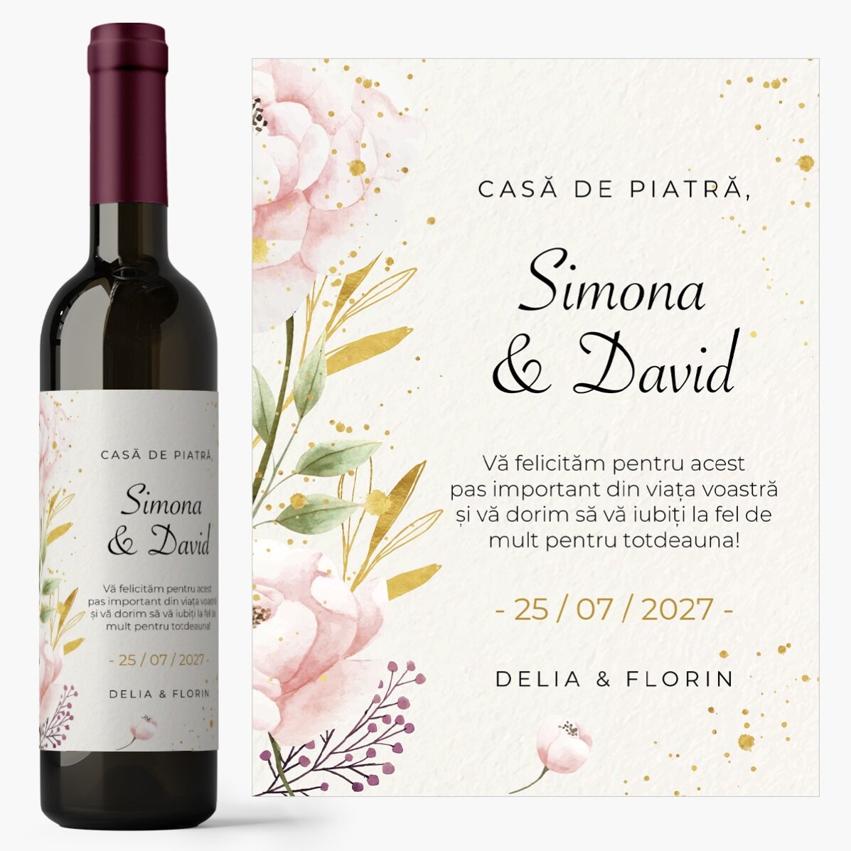 Vin personalizat cu text - Felicitări, mirilor