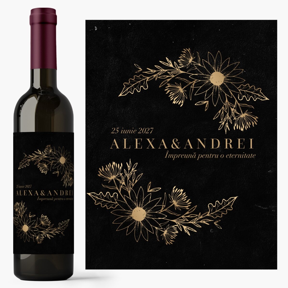 Vin personalizat cu text - Flori Aurii