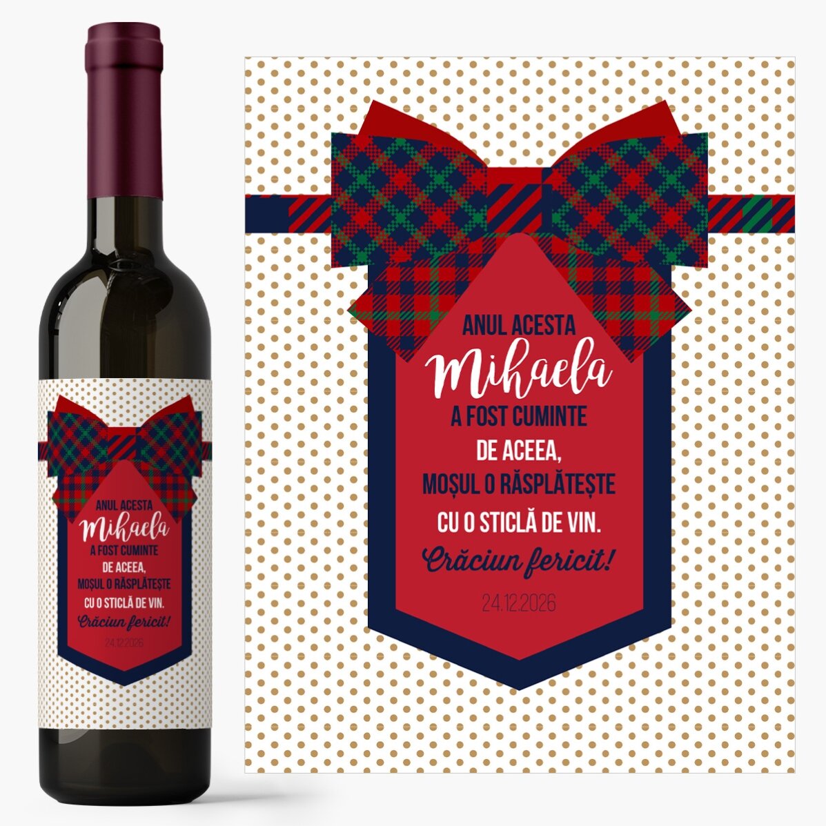 Vin personalizat cu text - Fundiță