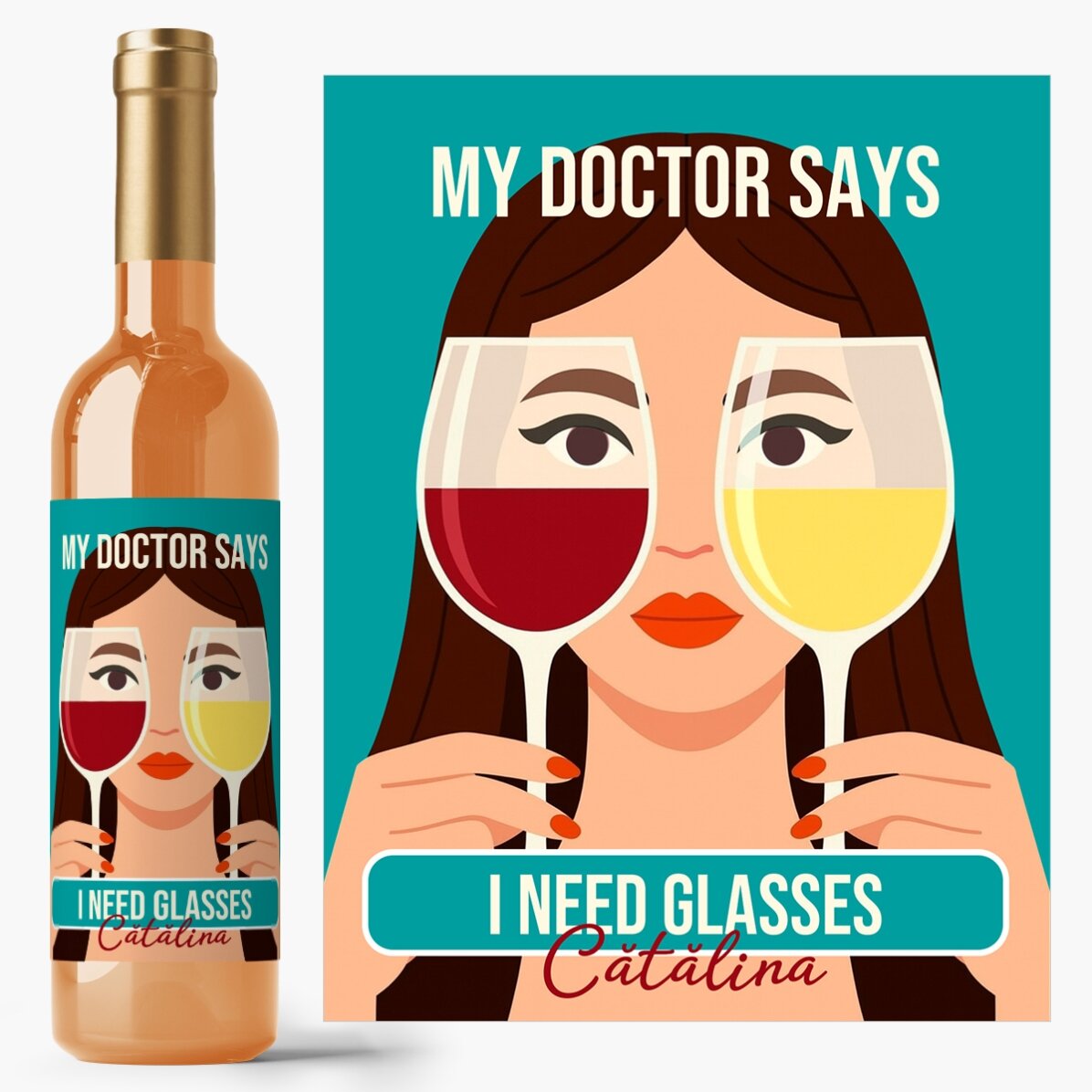 Vin personalizat cu text - Glasses