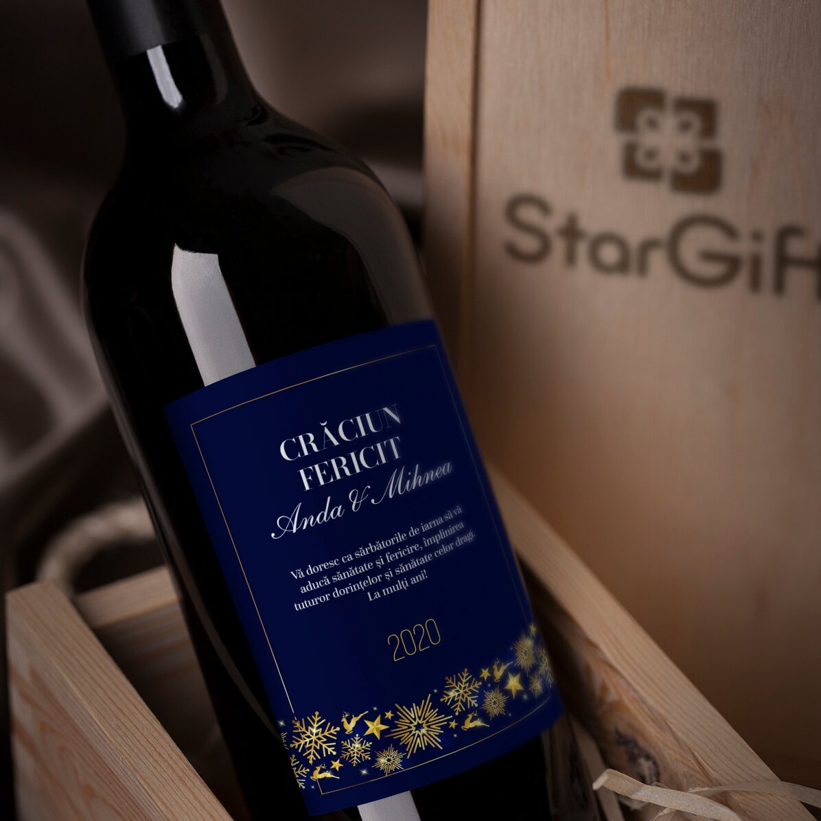 Vin personalizat cu text - Golden Snowflakes