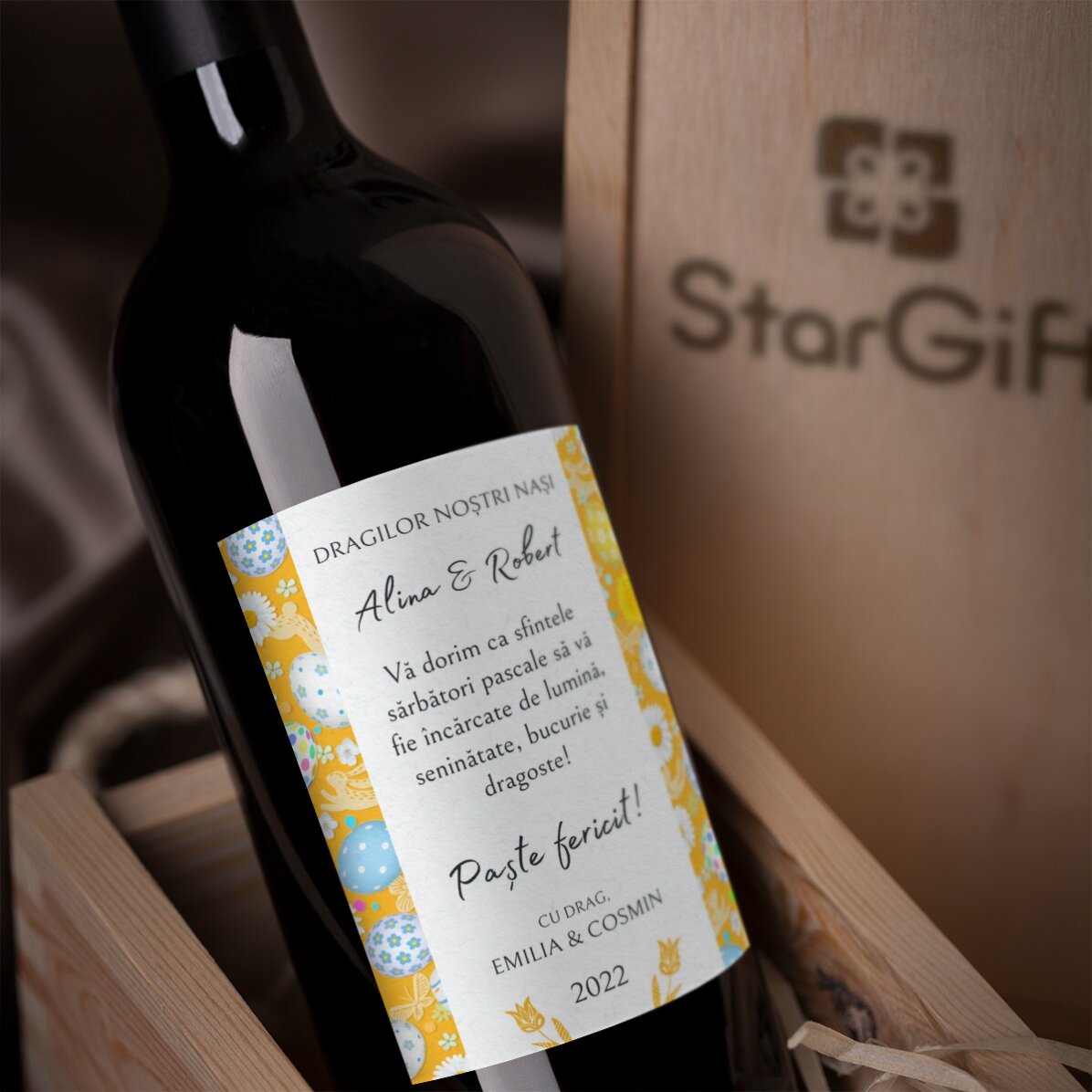 Vin personalizat cu text - Mesaj de Paște