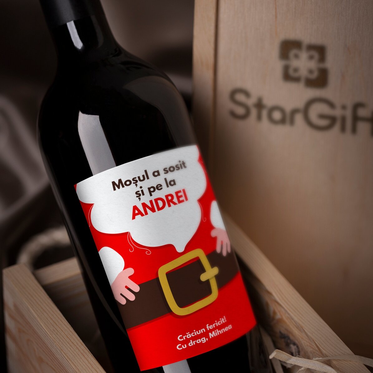 Vin personalizat cu text - Moșul a sosit