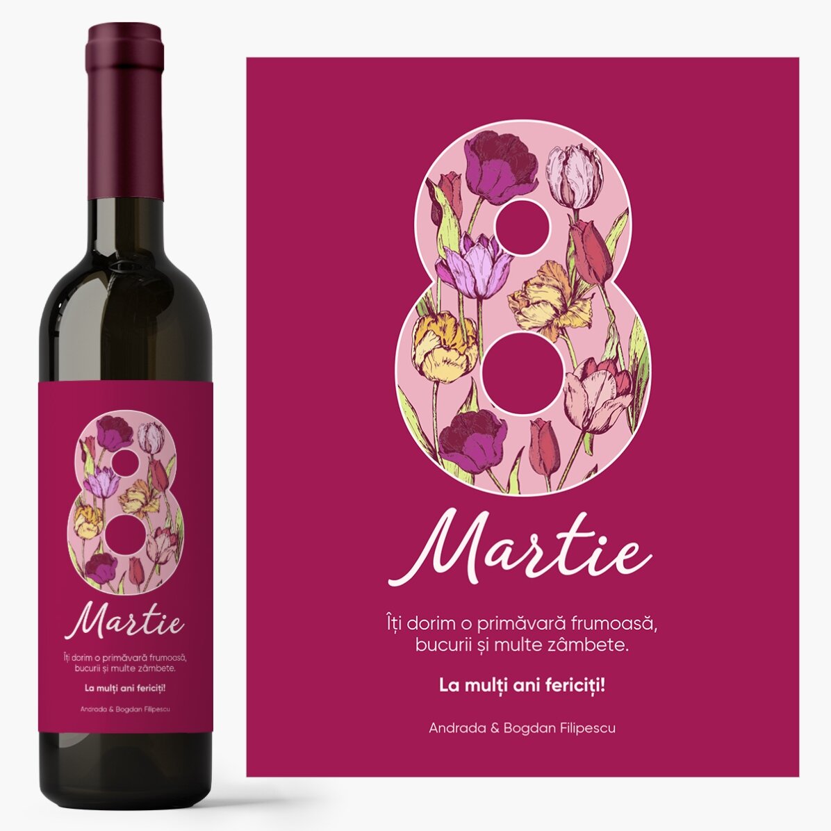 Vin personalizat cu text pentru 8 Martie