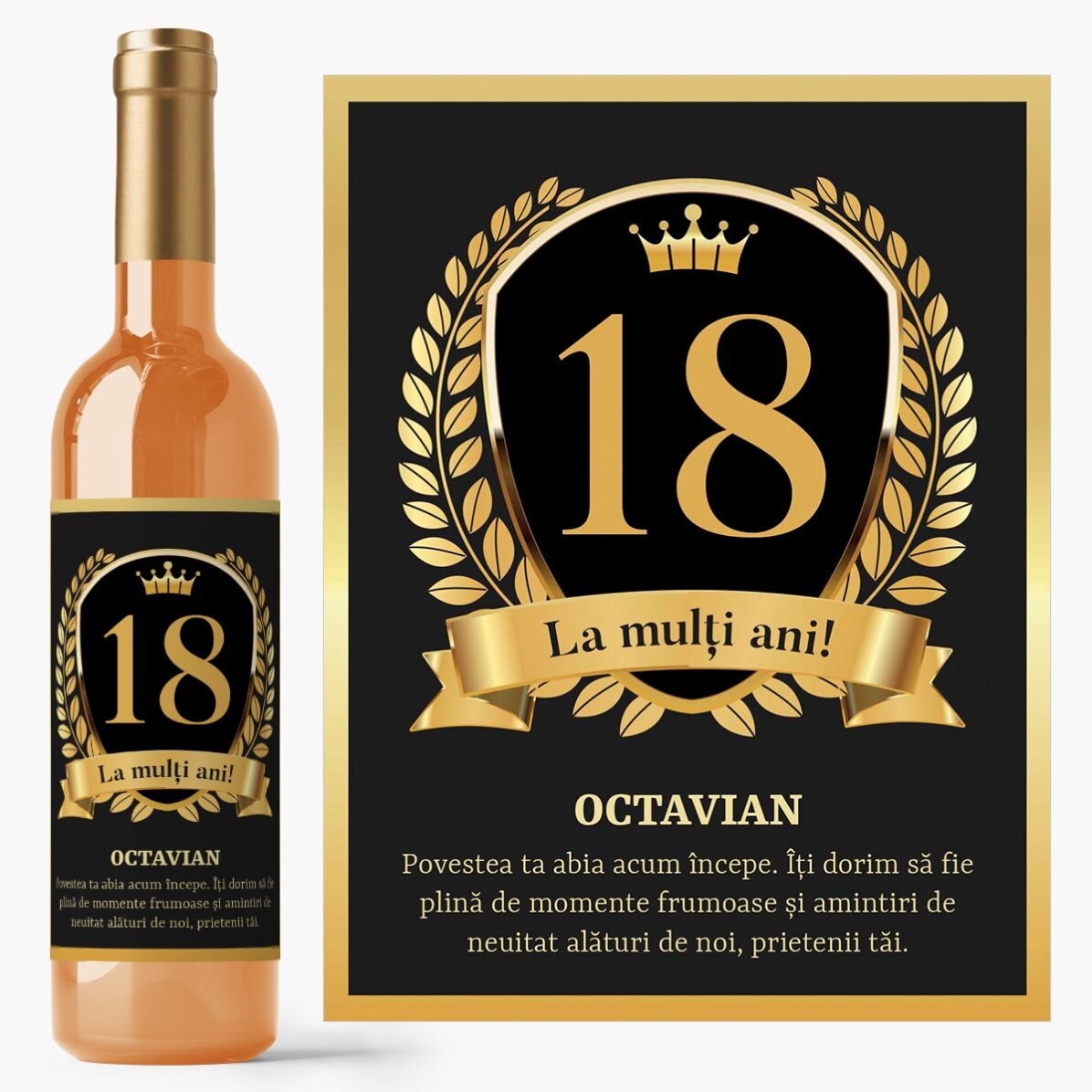 Vin personalizat cu text pentru majorat