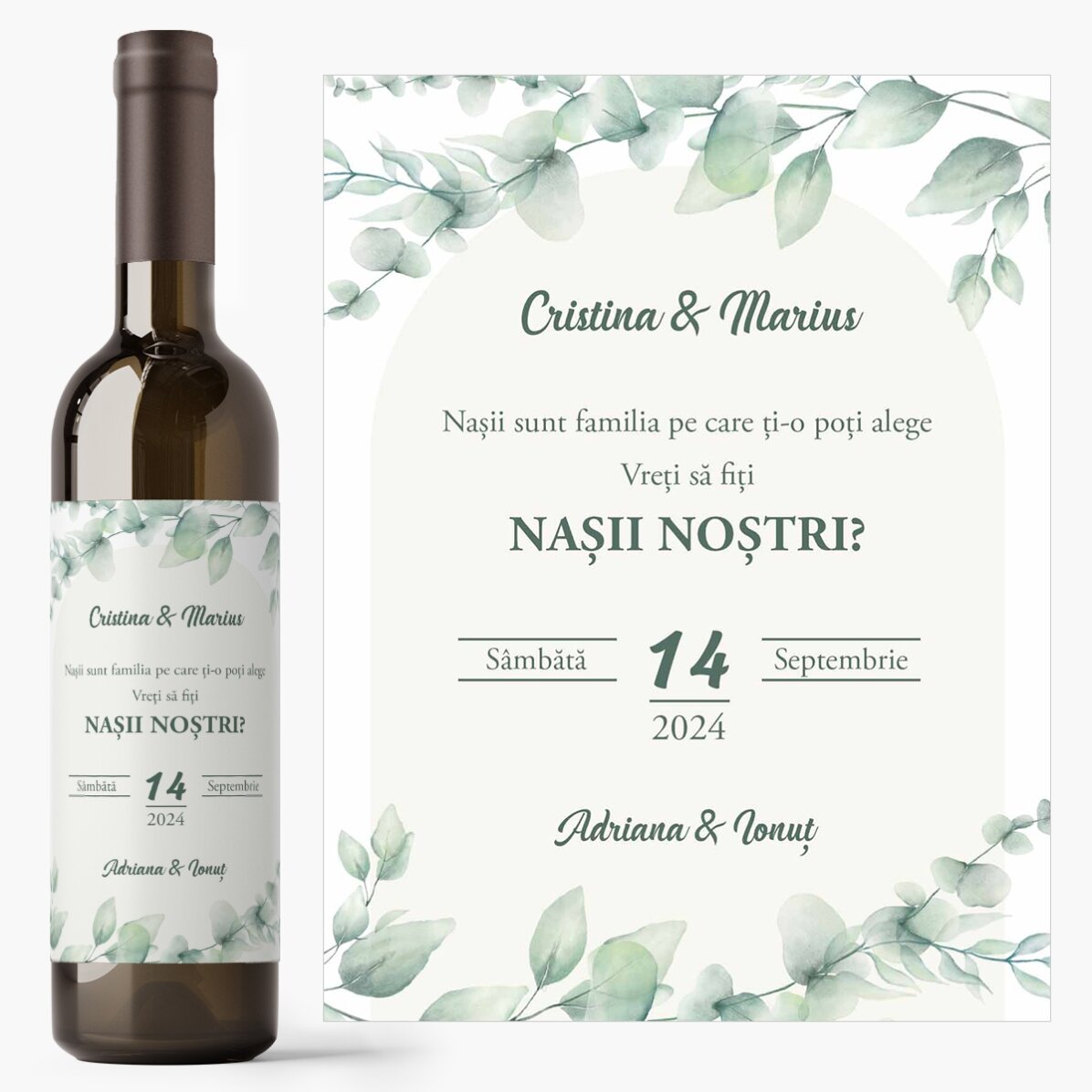 Vin personalizat cu text - Pentru nași