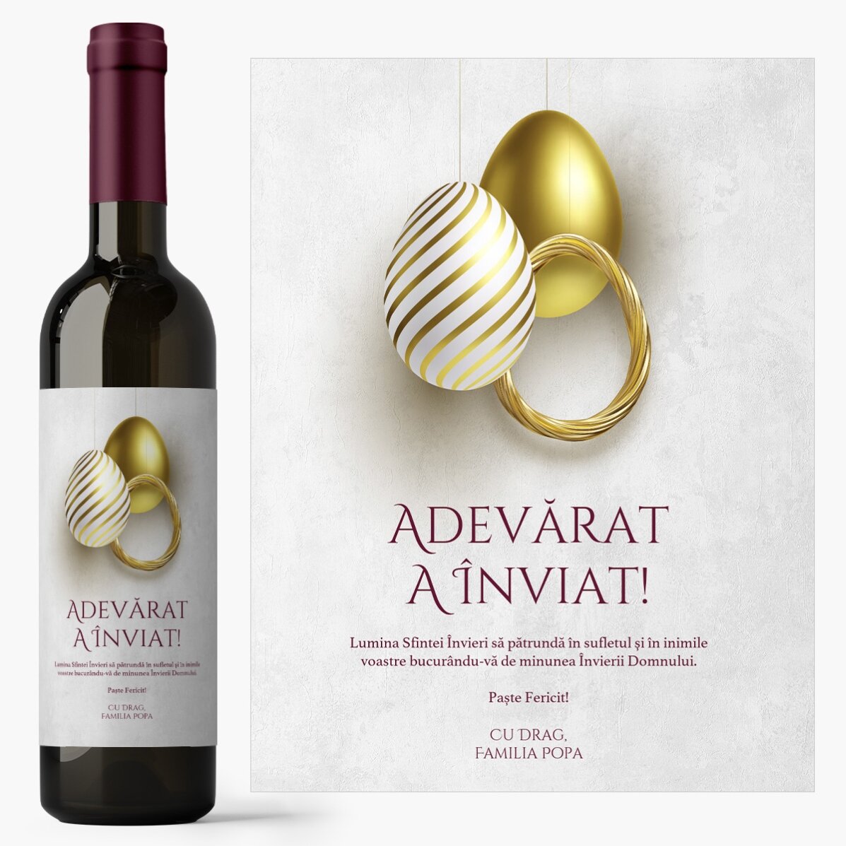 Vin personalizat cu text pentru Paște - Adevărat a Înviat