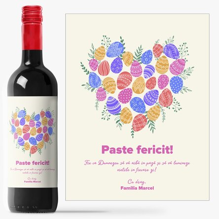 Vin personalizat cu text pentru Paște - model Inimă