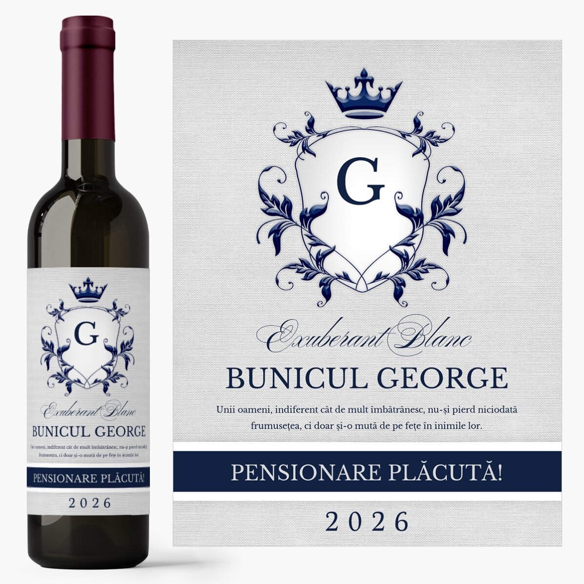Vin personalizat cu text pentru pensionare