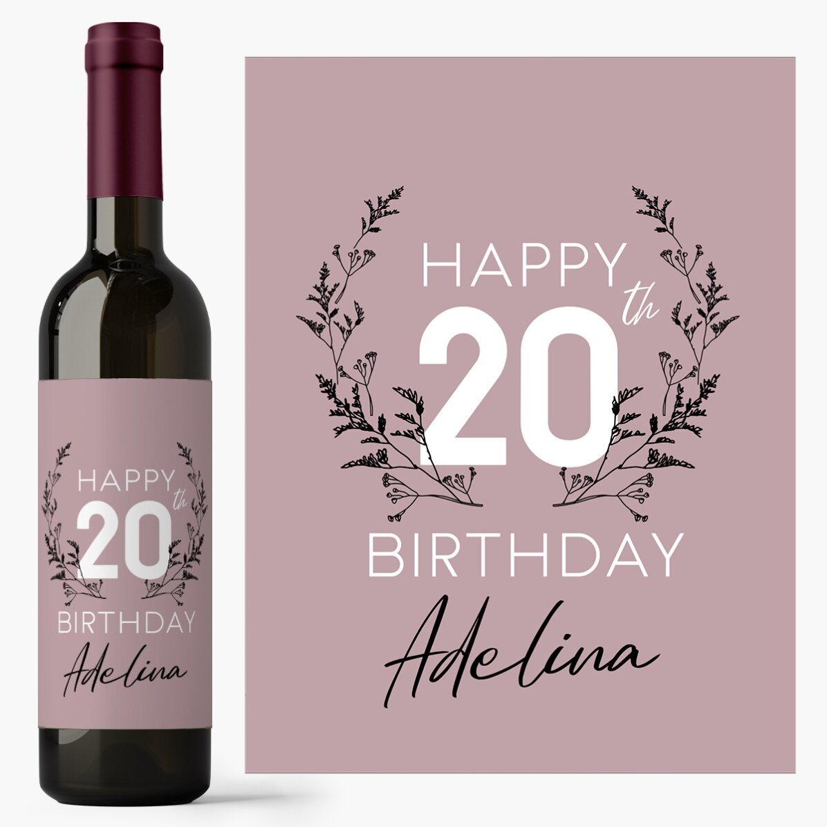 Vin personalizat cu text pentru zi de naștere - Floral