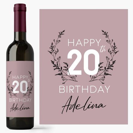 Vin personalizat cu text pentru zi de naștere - Floral
