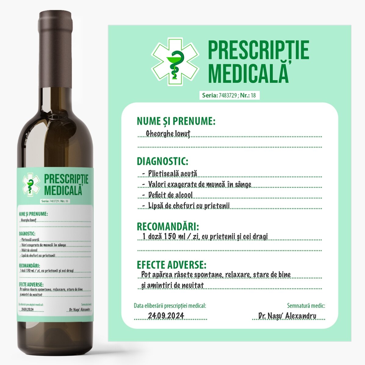 Vin personalizat cu text - Prescripție Medicală