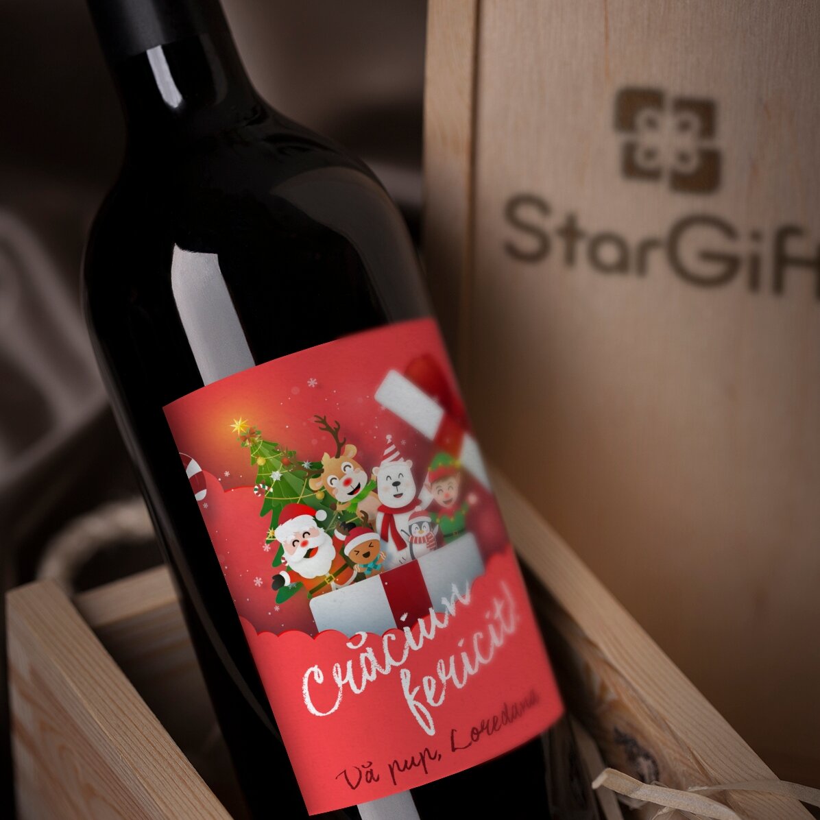 Vin personalizat cu text - Santa & his friends