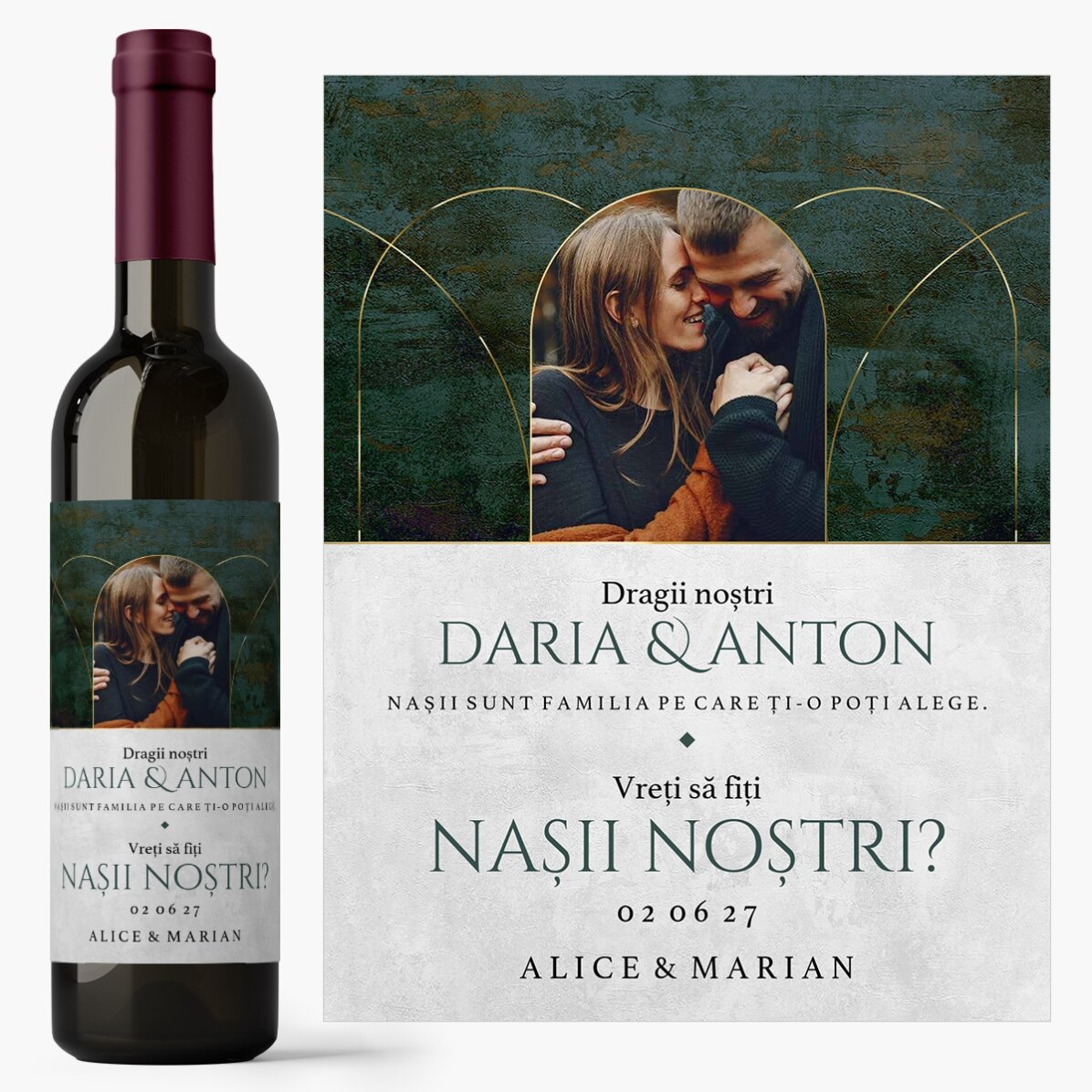 Vin personalizat cu text și 1 poze - Vreți să fiți nașii noștri?