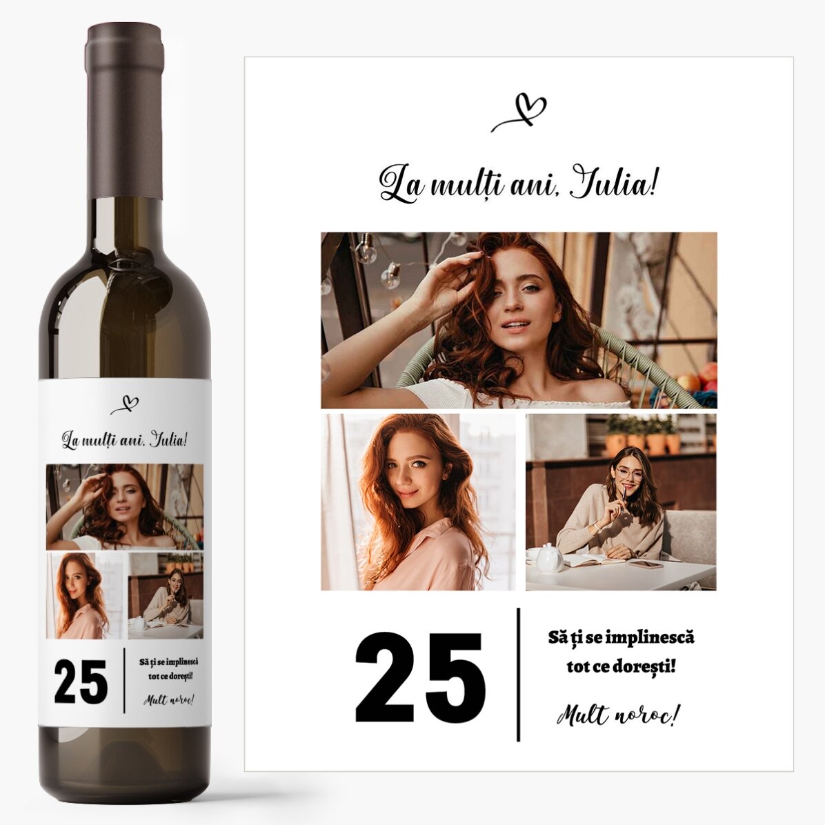 Vin personalizat cu text și 3 poze pentru zi de naștere - 25