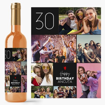 Vin personalizat cu text și 7 poze pentru zi de naștere - Happy birthday!