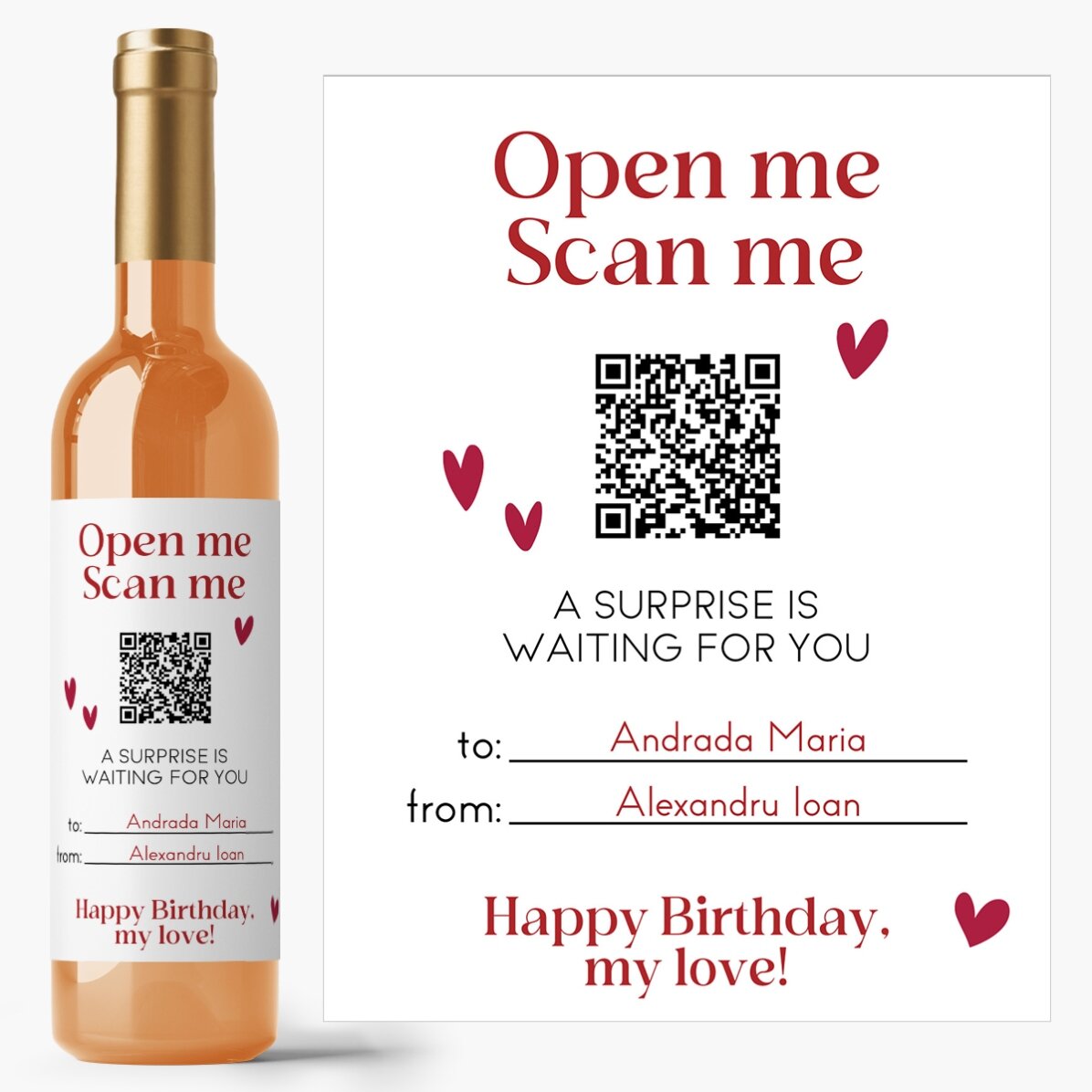 Vin personalizat cu text și cod QR - Zi de naștere