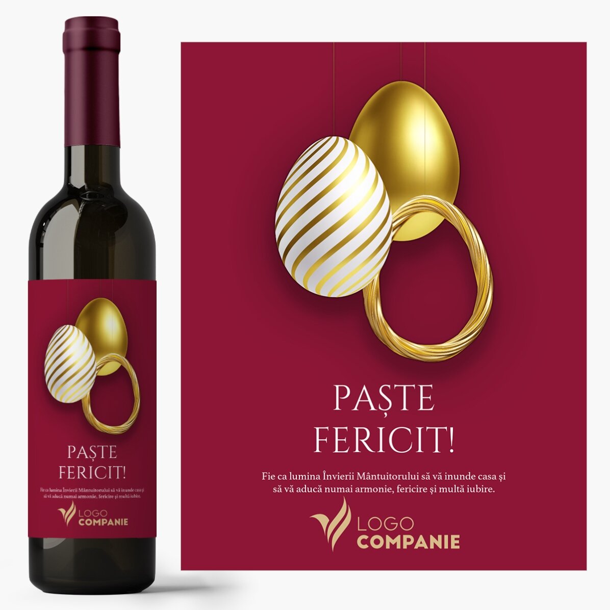 Vin personalizat cu text și logo - Paște Fericit!