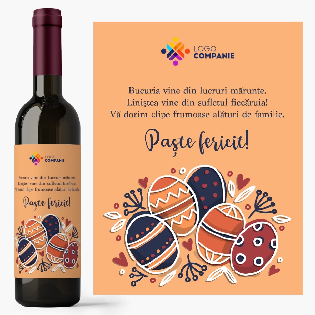 Vin personalizat cu text și logo pentru Paște