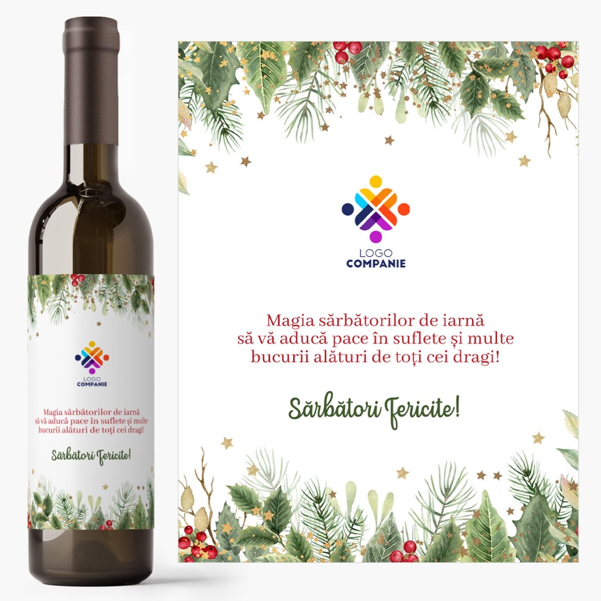 Personalised wine with text and logo - Happy Holidays!