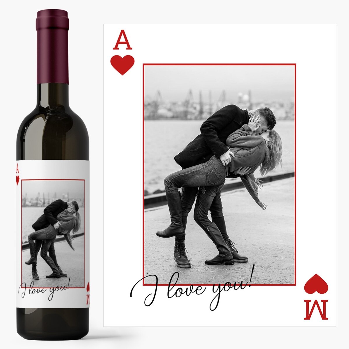 Vin personalizat cu text și o poză - I love you!