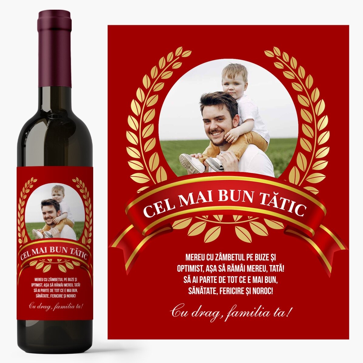 Vin personalizat cu text și o poză pentru tata - Cel mai bun tătic