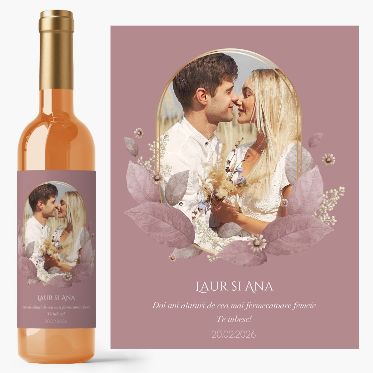 Vin personalizat cu text și poză - Floral