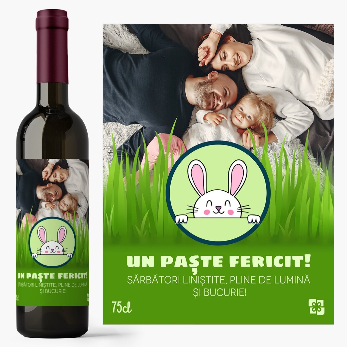 Vin personalizat cu text și poză - Paște Fericit!