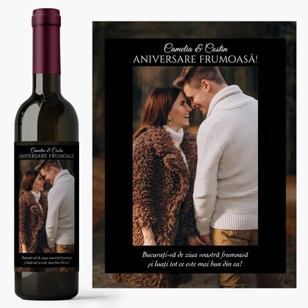 Vin personalizat cu text și poză pentru aniversări