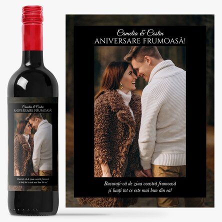 Vin personalizat cu text și poză pentru aniversări