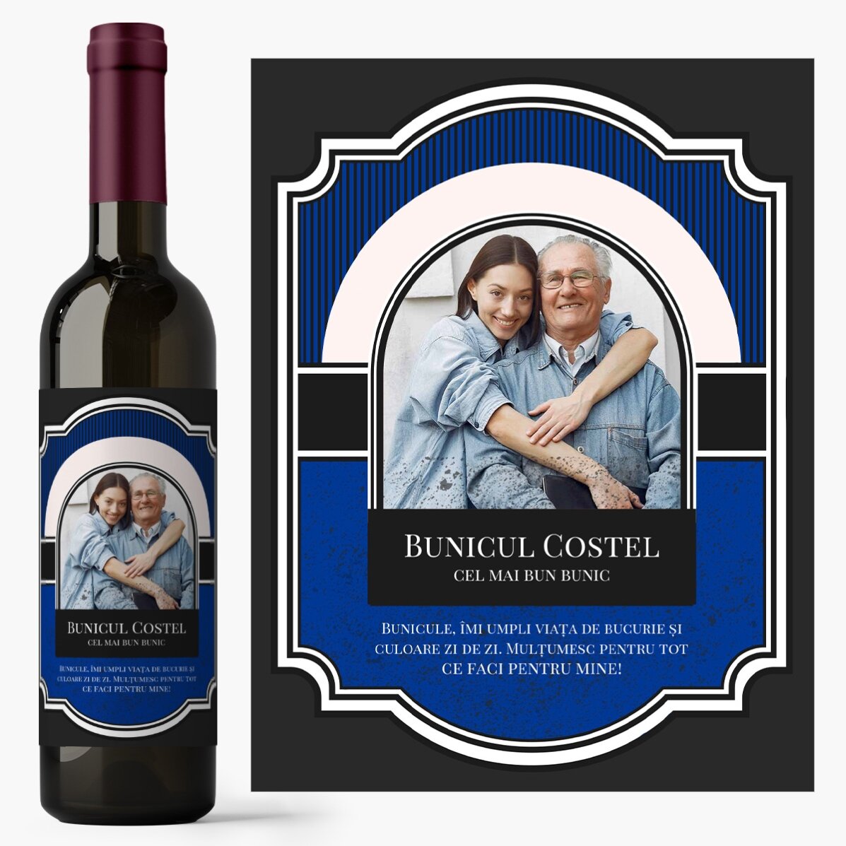 Vin personalizat cu text și poză pentru bunic 