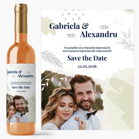 Vin personalizat cu text și poză - Save the date