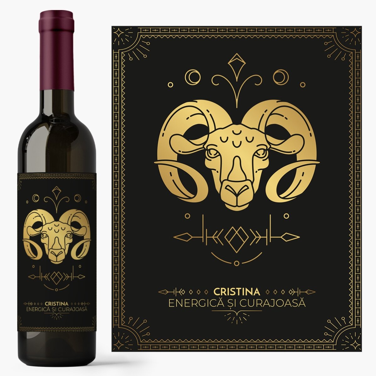 Vin personalizat cu text și zodie - Berbec