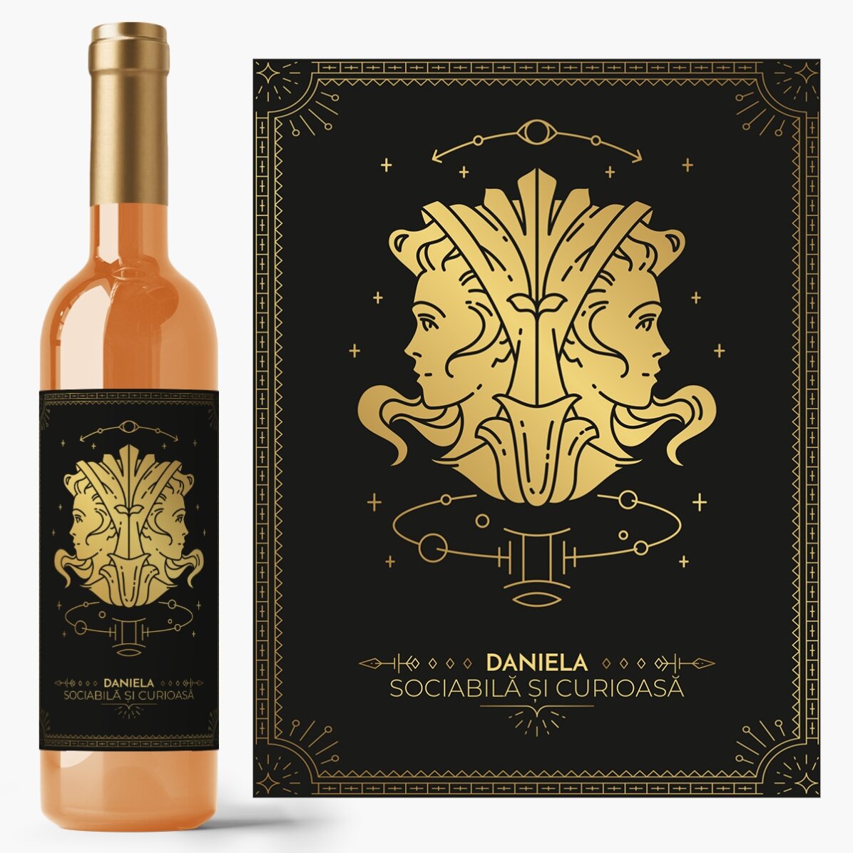 Vin personalizat cu text și zodie - Gemeni