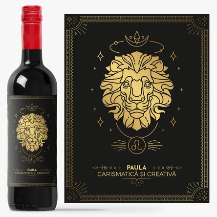 Vin personalizat cu text și zodie - Leu