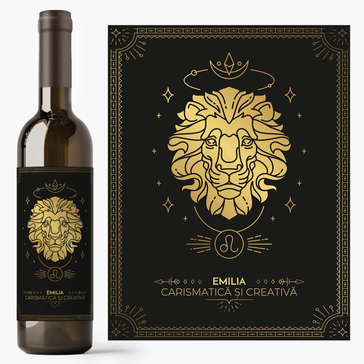 Vin personalizat cu text și zodie - Leu