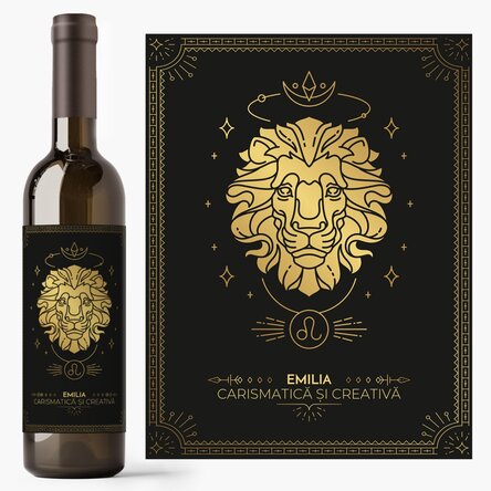 Vin personalizat cu text și zodie - Leu