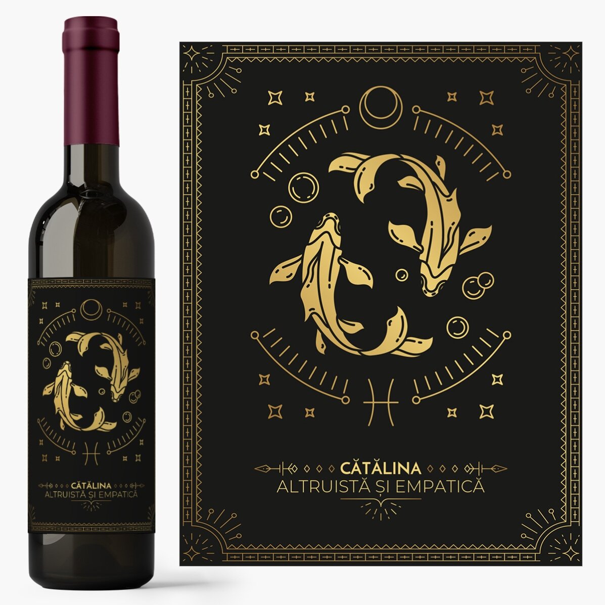 Vin personalizat cu text și zodie - Pești
