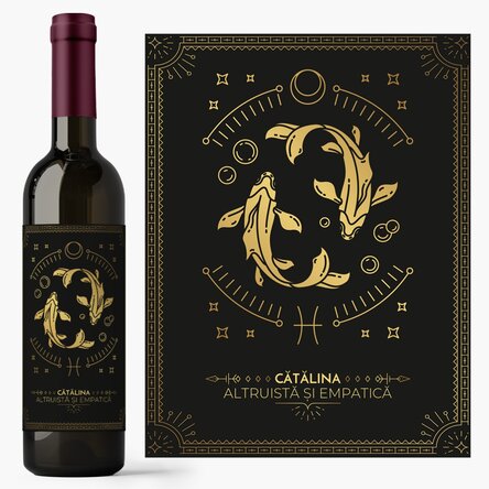Vin personalizat cu text și zodie - Pești