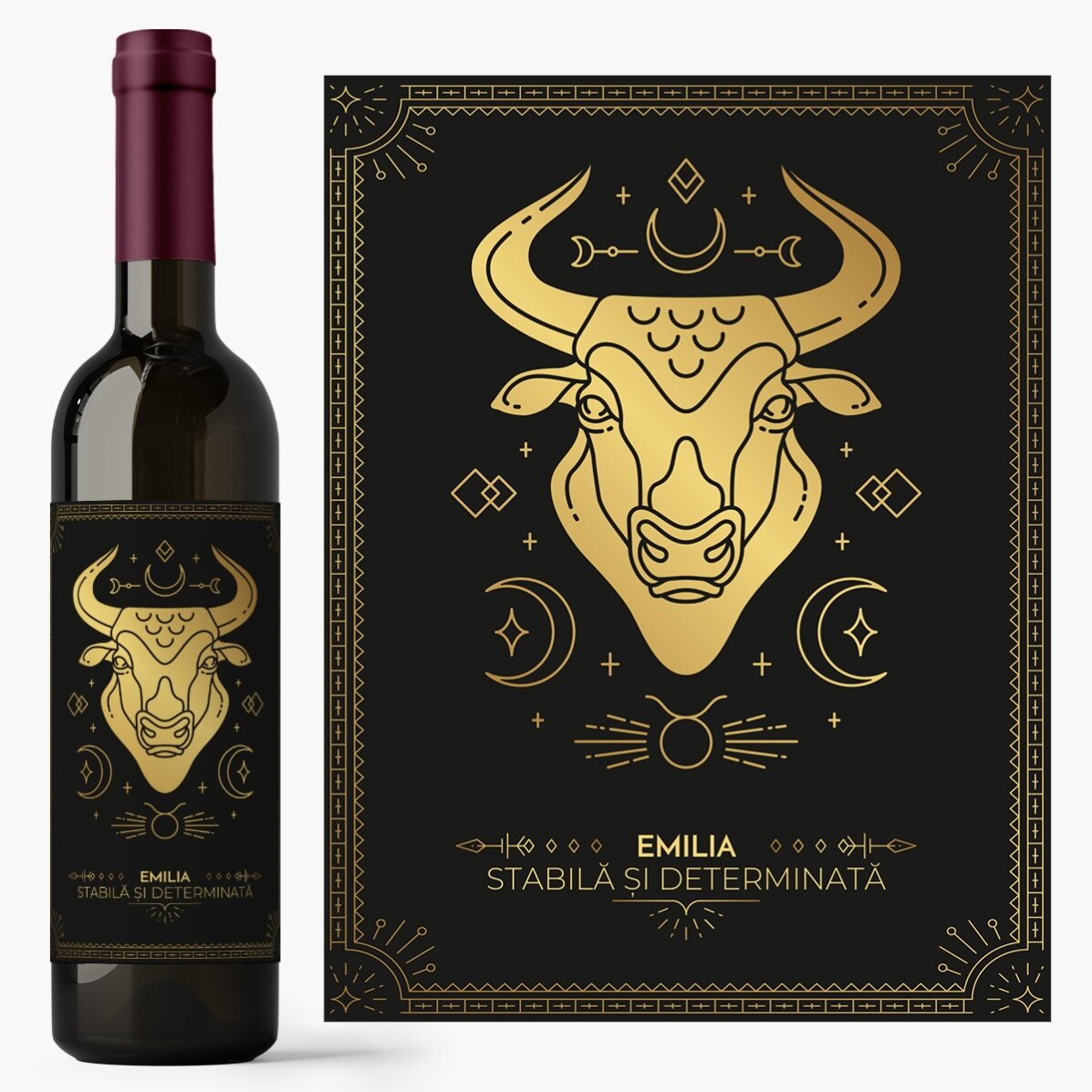 Vin personalizat cu text și zodie - Taur
