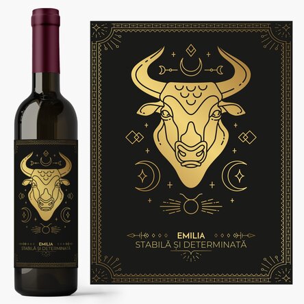 Vin personalizat cu text și zodie - Taur