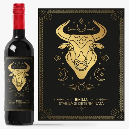 Vin personalizat cu text și zodie - Taur